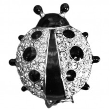 GLN7   Rhodium Plated Ladybird Brooch with Swarovski Crystals Jewelari of London