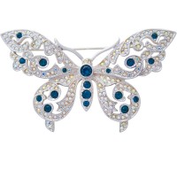 JB116   Rhodium Plated Metal Alloy And Swarovski Crystal Butterfly Brooch Jewelari of London