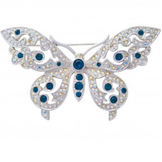 JB116   Rhodium Plated Metal Alloy And Swarovski Crystal Butterfly Brooch Jewelari of London