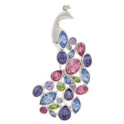 Peacock Pin Brooch Rhodium Plated Metal Alloy Set With Sparkling Austrian Crystals