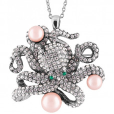 JB208   Rhodium Plated Octopus Brooch / Pendant With Crystals Jewelari of London
