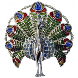 Peacock Pin Brooch Rhodium Plated Metal Alloy Set With Jewellers Enamel and Sparkling Austrian Crystals