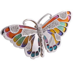 Butterfly Pin Brooch Art Nouveau Style Rhodium Plated Metal Alloy Set With Enamel and Sparkling Austrian Crystals