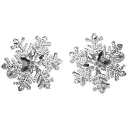 Christmas Snowflake Cufflinks Rhodium Plated Metal Alloy Set With Sparkling Austrian Crystals