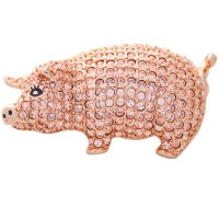 JB163   Rose Gold Plated Metal Alloy And Swarovski Crystal Pig Brooch Jewelari of London