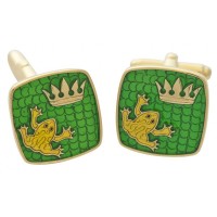 CU605   Ari D Norman Gold Plated Sterling Silver and Enamel Frog and Crown Swivel Cufflinks