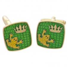 CU605   Ari D Norman Gold Plated Sterling Silver and Enamel Frog and Crown Swivel Cufflinks