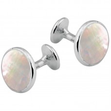 CU461 Ari D Norman Sterling Silver And Mother Of Pearl Round Cufflinks