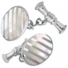 CU404 Ari D Norman Sterling Silver and Mother of Pearl Striped Oval Cufflinks