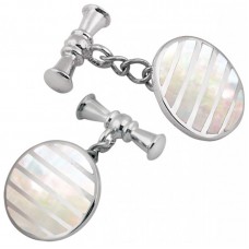 CU394 Ari D Norman Sterling Silver and Mother of Pearl Striped Round Cufflinks