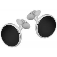 CU460 Ari D Norman Sterling Silver and Onyx Round Cufflinks