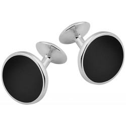 Round Fixed Post Cufflinks 925 Sterling Silver English Hallmarks Set With Black Onyx