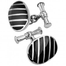 CU405 Ari D Norman Sterling Silver And Onyx Striped Oval Cufflinks