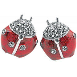 Ladybug Ladybird Torpedo Cufflinks 925 Sterling Silver English Hallmarks Set With Enamel And Marcasite
