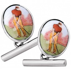 CU393 Ari D Norman Sterling Silver Enamel Golfer Cufflinks