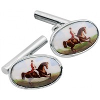 CU392 Ari D Norman Sterling Silver Enamel Hunting Horse Cufflinks