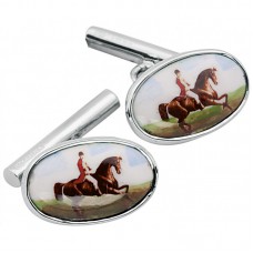 CU392 Ari D Norman Sterling Silver Enamel Hunting Horse Cufflinks