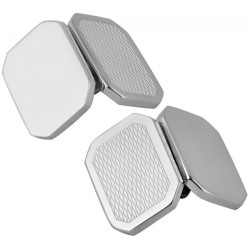 Engine Turned Rectangular Chain Link Cufflinks 925 Sterling Silver English Hallmarks