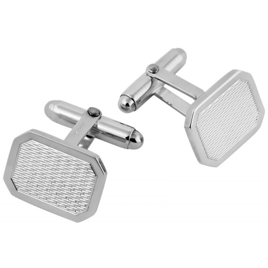 Engine Turned Rectangle Torpedo Cufflinks 925 Sterling Silver English Hallmarks