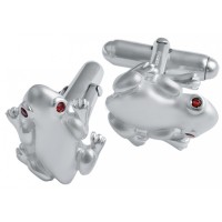 CU379 Ari D Norman Sterling Silver Frog Cufflinks with Garnet Set Eyes