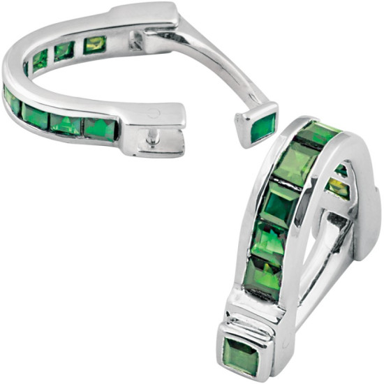 Green Cubic Zirconia Wrap Around Cufflinks 925 Sterling Silver English Hallmarks Set with Green Cubic Zirconia