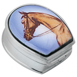 Horse Head Pill Box 925 Sterling Silver English Hallmarks Set with Hand Painted Enamel