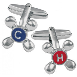 Hot and Cold Taps Torpedo Cufflinks 925 Sterling Silver English Hallmarks Set with Enamel