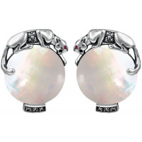 CU463 Ari D Norman Sterling Silver Mother of Pearl Panther Cufflinks