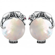 CU463 Ari D Norman Sterling Silver Mother of Pearl Panther Cufflinks