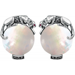 Panther Cufflinks Art Deco Style 925 Sterling Silver English Hallmarks Set With Mother Of Pearl and Marcasite