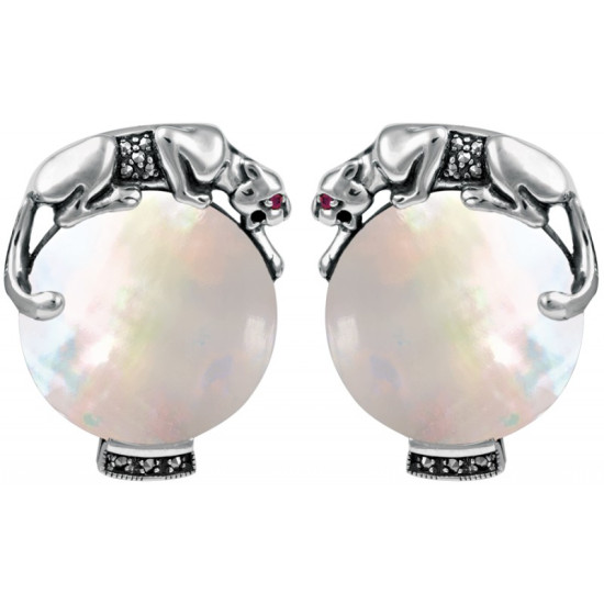 Panther Cufflinks Art Deco Style 925 Sterling Silver English Hallmarks Set With Mother Of Pearl and Marcasite