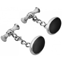 CU403 Ari D Norman Sterling Silver Onyx Oval Cufflinks