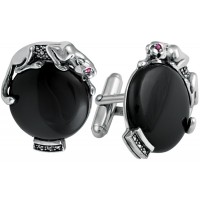 CU464 Ari D Norman Sterling Silver Onyx Panther Cufflinks