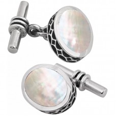 CU389 Ari D Norman Sterling Silver Oval Mother of Pearl Cufflinks