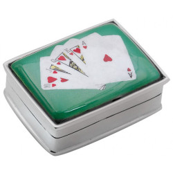 Royal Flush Playing Cards Pill Box 925 Sterling Silver English Hallmarks Set with Hand Painted Enamel