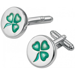 3 Leaf Clover Torpedo Cufflinks 925 Sterling Silver English Hallmarks Set With Green Enamel