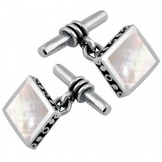 CU385 Ari D Norman Sterling Silver Square Mother of Pearl Cufflinks