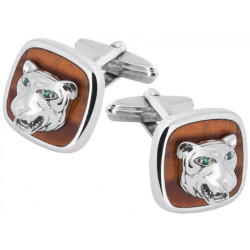 3D Tiger Torpedo Cufflinks 925 Sterling Silver English Hallmarks Set With Tigers Eye And Emerald Eyes